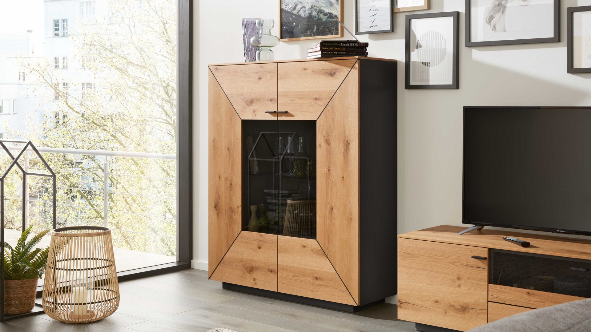 Interliving Wohnzimmer Serie 2022 – Highboard Hb2, Anthrazit pertaining to Highboards Wohnzimmer