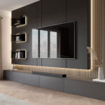 Moderne Design Wohnwand Mit Tv Paneel Und Glasregal Throughout Moderne Wohnwand