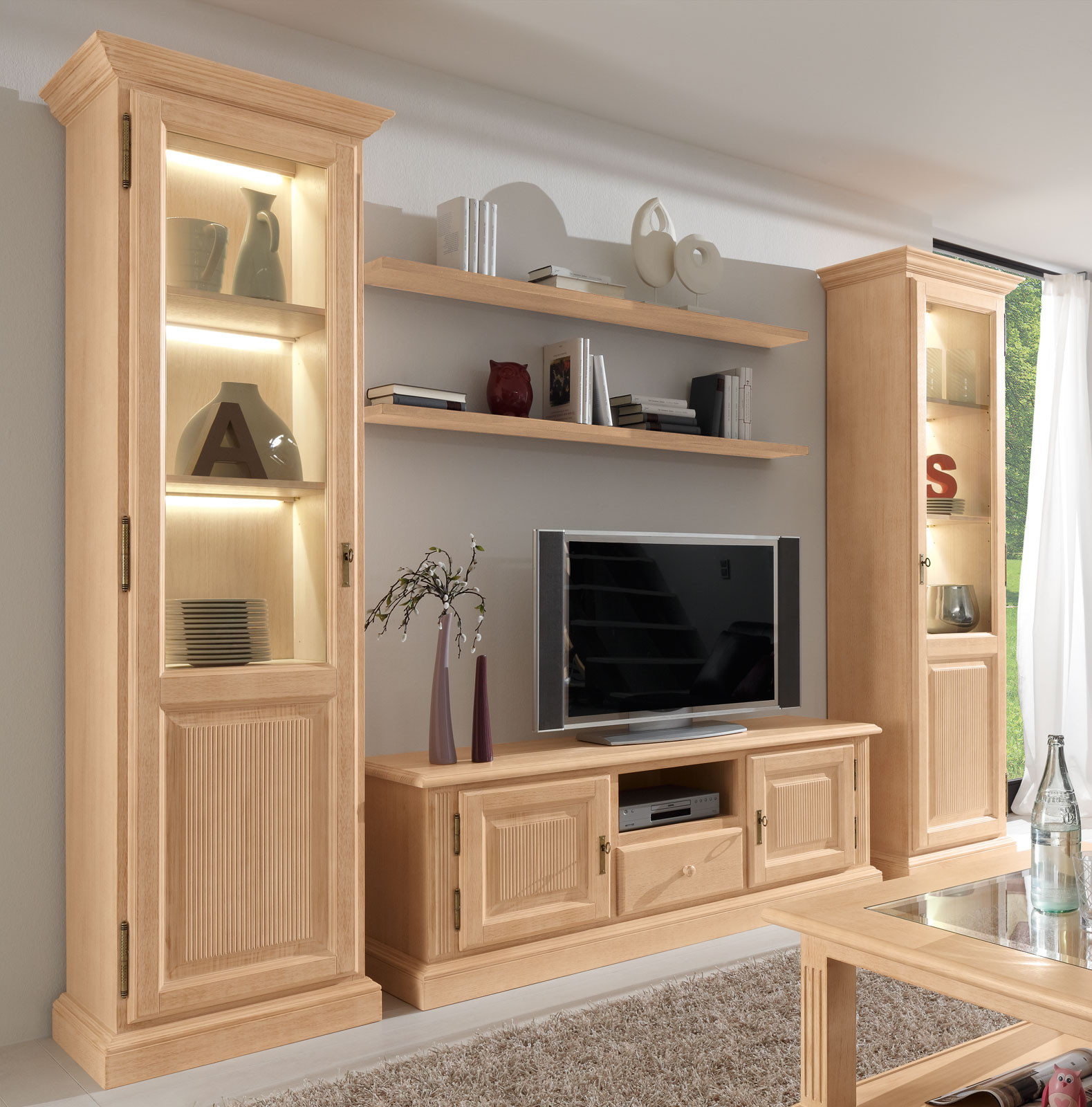 Wohnwand Wohnzimmer Schrank Set Casapino 5-Teilig 2 Vitrinen Tv intended for Schrank Wohnzimmer